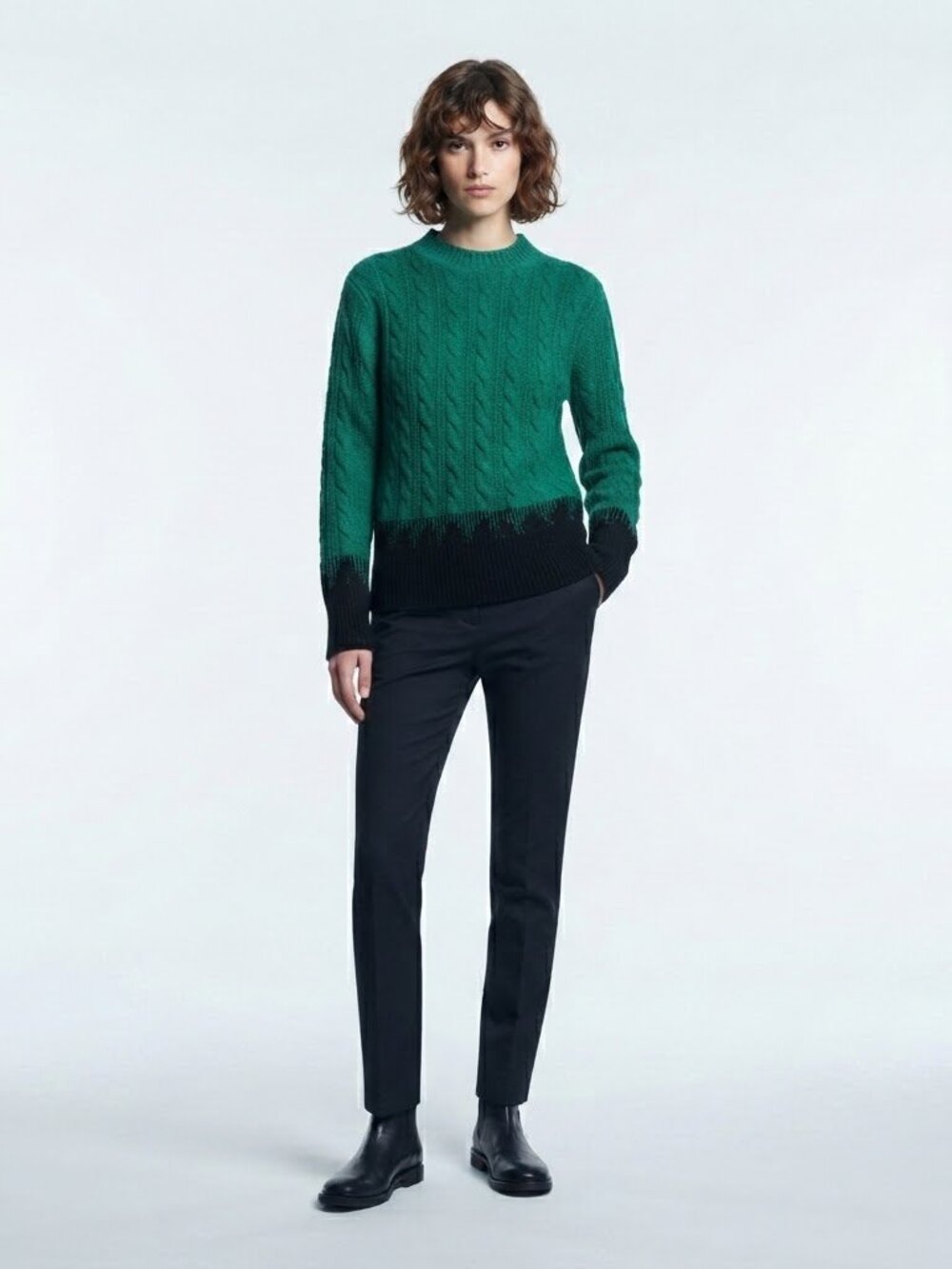 Liz Claiborne Vintage Green & Black Colorblock Mock Neck Cable Knit Sweater S
